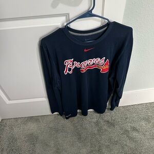 Nike mens' Atlanta Braves Navy Long-Sleeve Tee